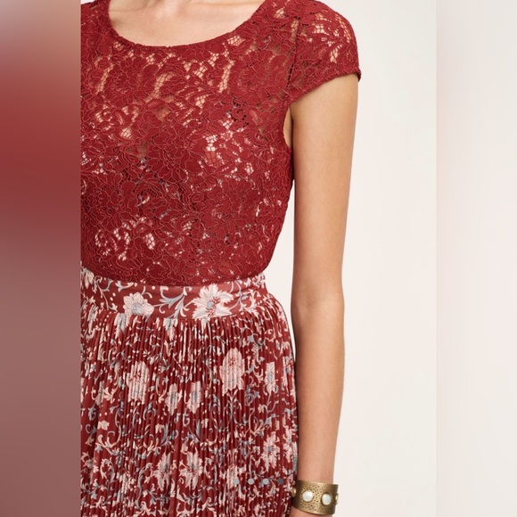 Anthropologie Women’s Arcadia Red Lace Floral Midi Dress size 0 - Picture 3 of 10